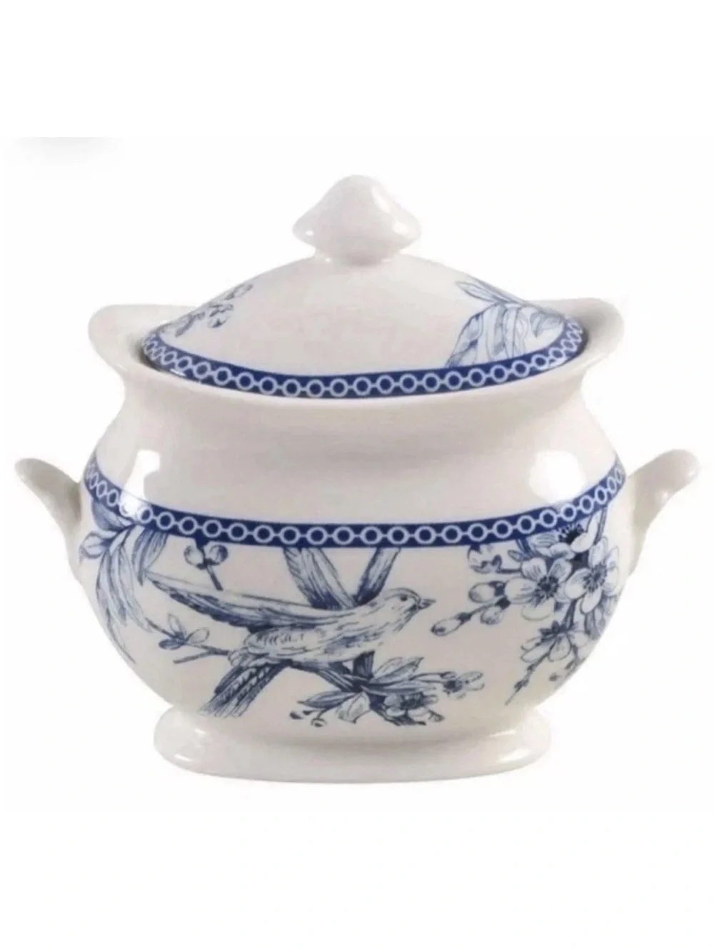 NIB 222 Fifth Adelaide Blue Floral Bird Sugar & Creamer 2 Piece Set